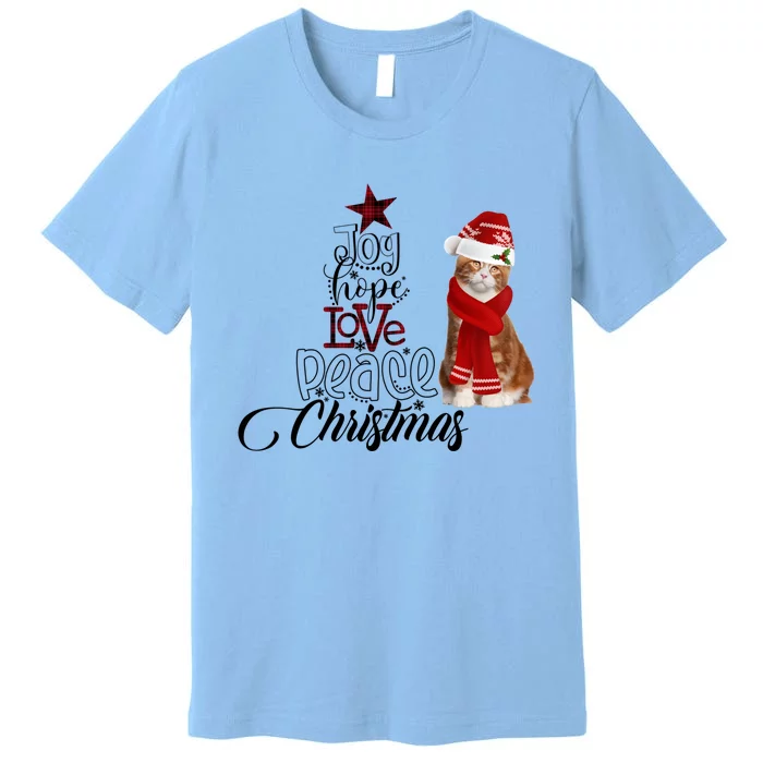 Joy Hope Love Peace Christmas Cat Decor Lights Xmas Gift Premium T-Shirt