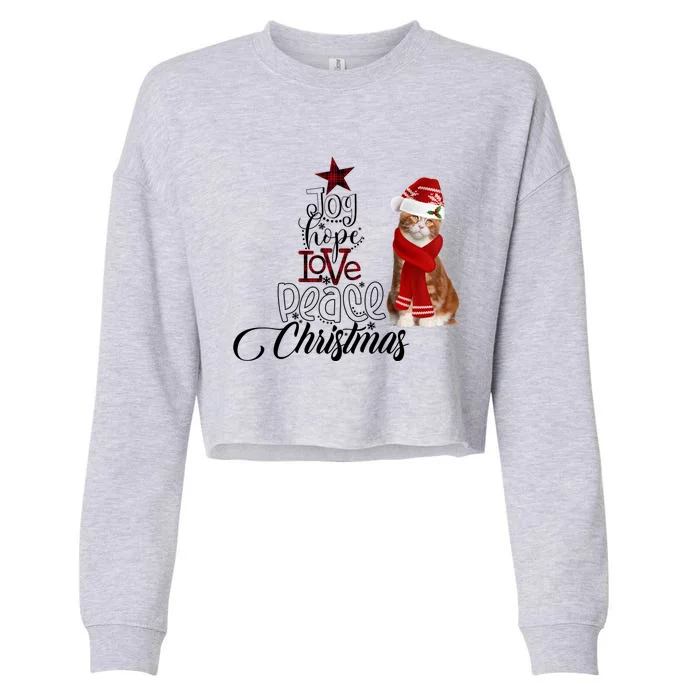 Joy Hope Love Peace Christmas Cat Decor Lights Xmas Gift Cropped Pullover Crew