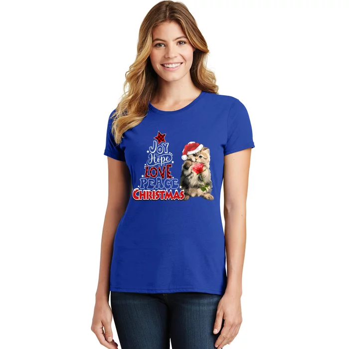 Joy Hope Love Peace Christmas Tree Cat Holiday Xmas Great Gift Women's T-Shirt