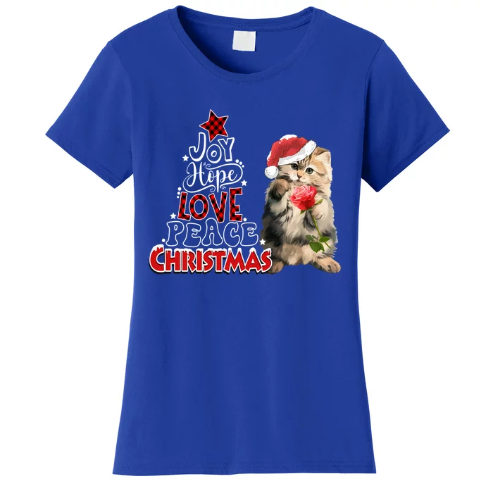 Joy Hope Love Peace Christmas Tree Cat Holiday Xmas Great Gift Women's T-Shirt