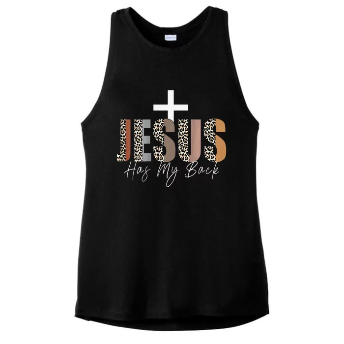 Jesus Has My Back Christian Gifts Jesus Loves You Leopard Ladies Tri-Blend Wicking Tank