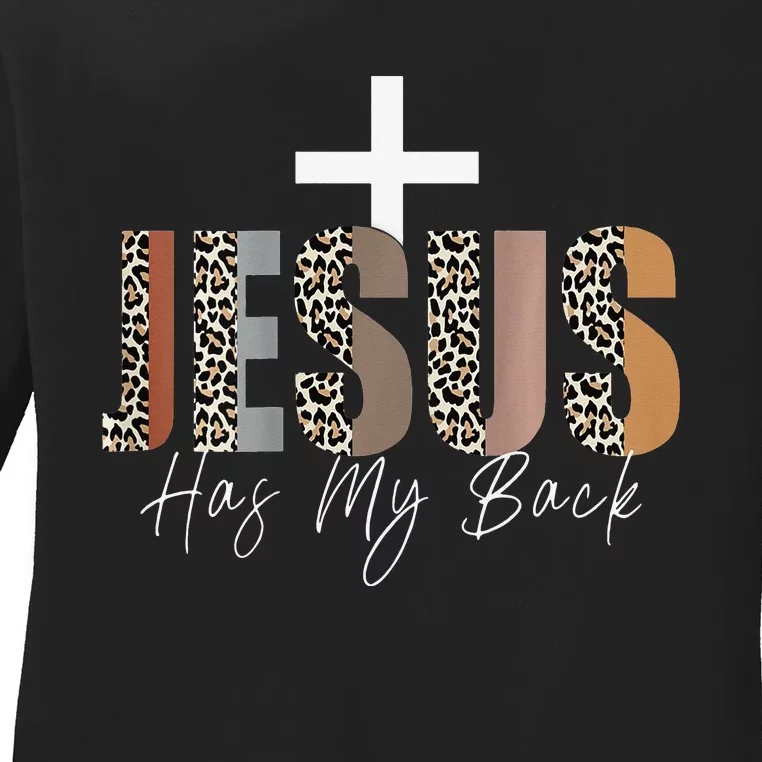 Jesus Has My Back Christian Gifts Jesus Loves You Leopard Ladies Long Sleeve Shirt