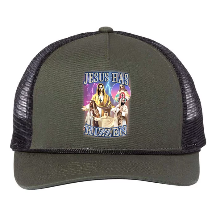 Jesus Has Rizzen Retro Rope Trucker Hat Cap