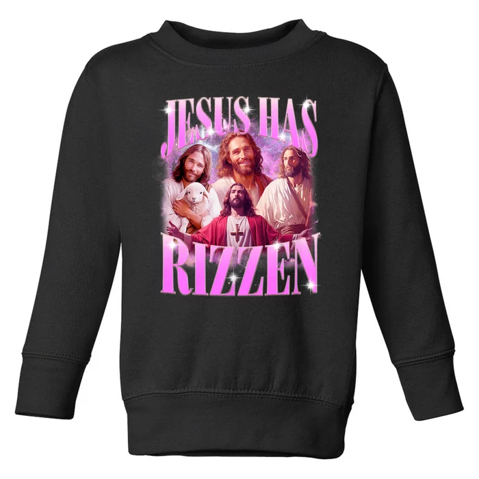 Jesus Has Rizzen Vintage Christian Jesus Playing Basketball Toddler Sweatshirt