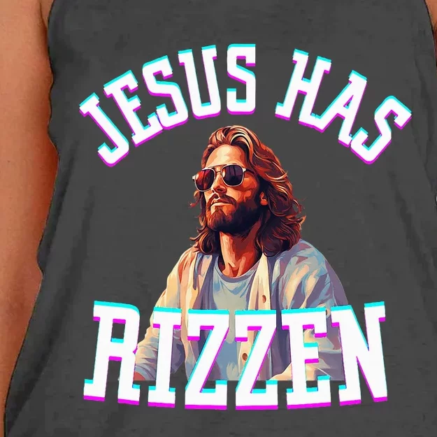 Jesus Has Rizzen Christian Novelty Jesus Christ Women's Knotted Racerback Tank