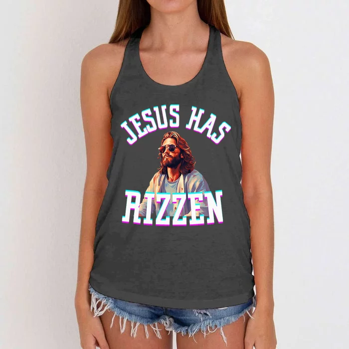 Jesus Has Rizzen Christian Novelty Jesus Christ Women's Knotted Racerback Tank