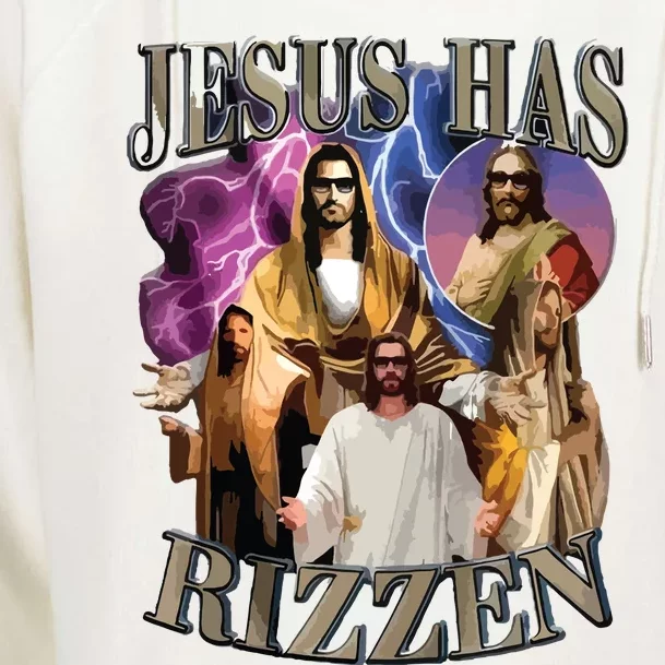 Jesus Has Rizzen He Is Rizzen Jesus Rizz Womens Funnel Neck Pullover Hood