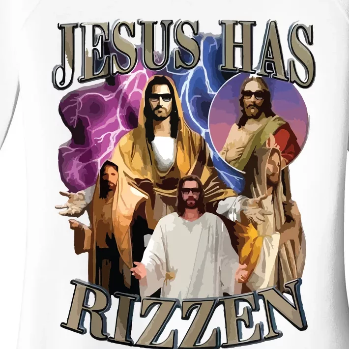 Jesus Has Rizzen He Is Rizzen Jesus Rizz Women's Perfect Tri Tunic Long Sleeve Shirt