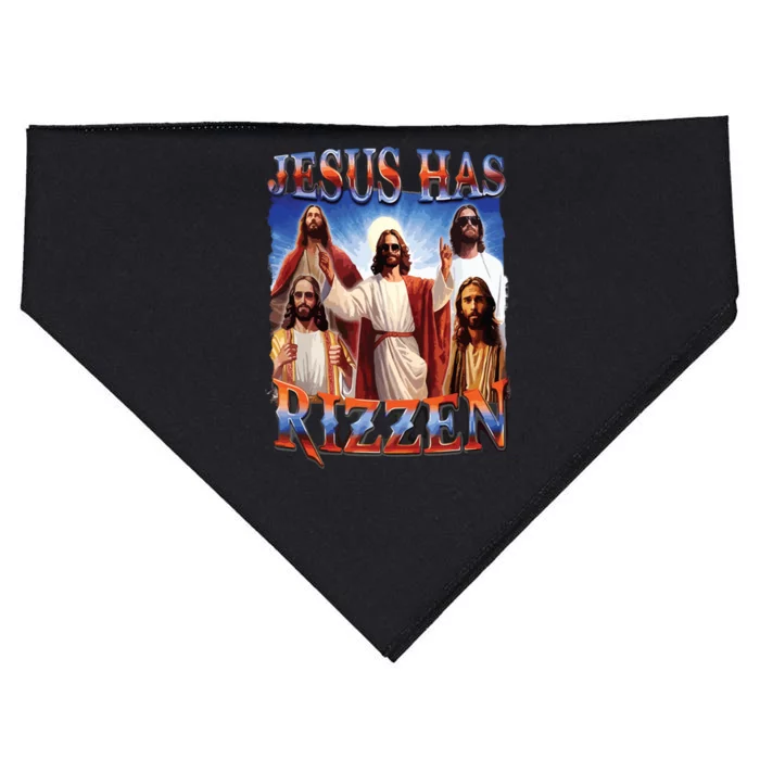 Jesus Has Rizzen He Is Rizzen Jesus Rizz USA-Made Doggie Bandana