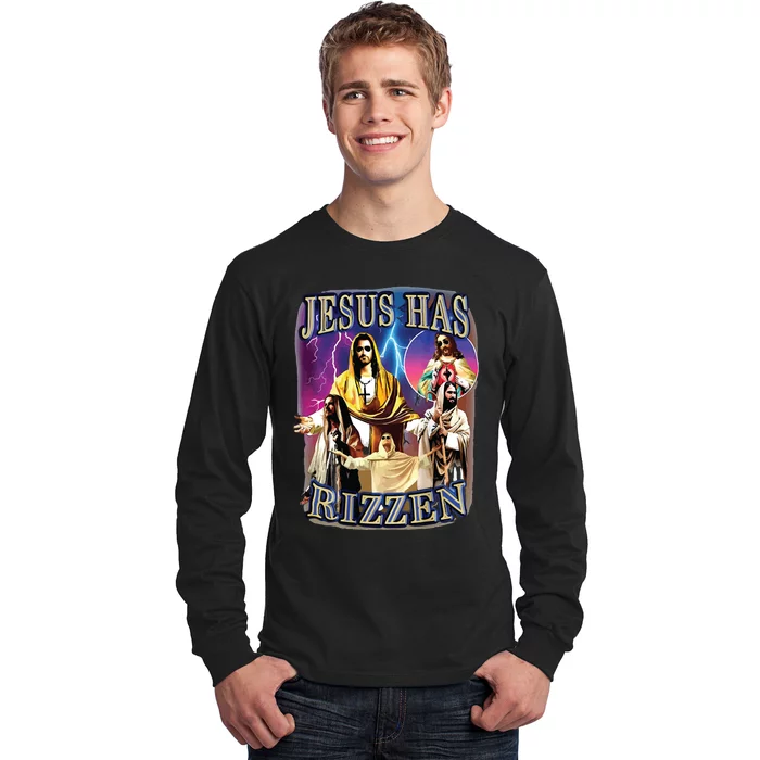 Jesus Has Rizzen He Is Rizzen Jesus Rizz Long Sleeve Shirt