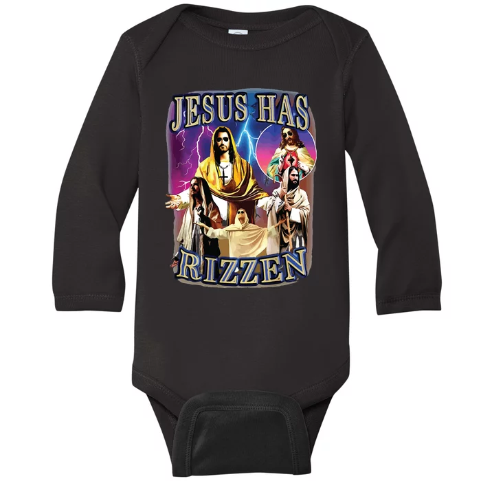 Jesus Has Rizzen He Is Rizzen Jesus Rizz Baby Long Sleeve Bodysuit