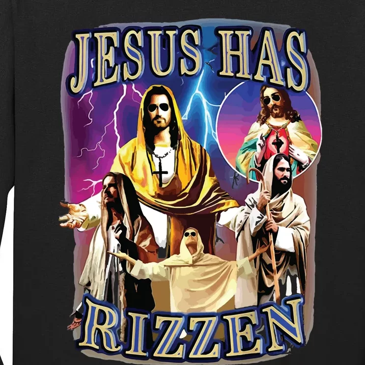 Jesus Has Rizzen He Is Rizzen Jesus Rizz Tall Long Sleeve T-Shirt