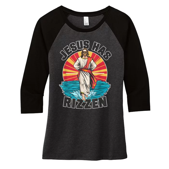 Jesus Has Rizzen Wear Design Funny Easter Sunday Women's Tri-Blend 3/4-Sleeve Raglan Shirt