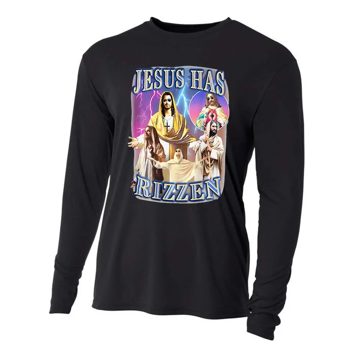 Jesus Has Rizzen Easter Christian Funny Jesus Vintage Cooling Performance Long Sleeve Crew