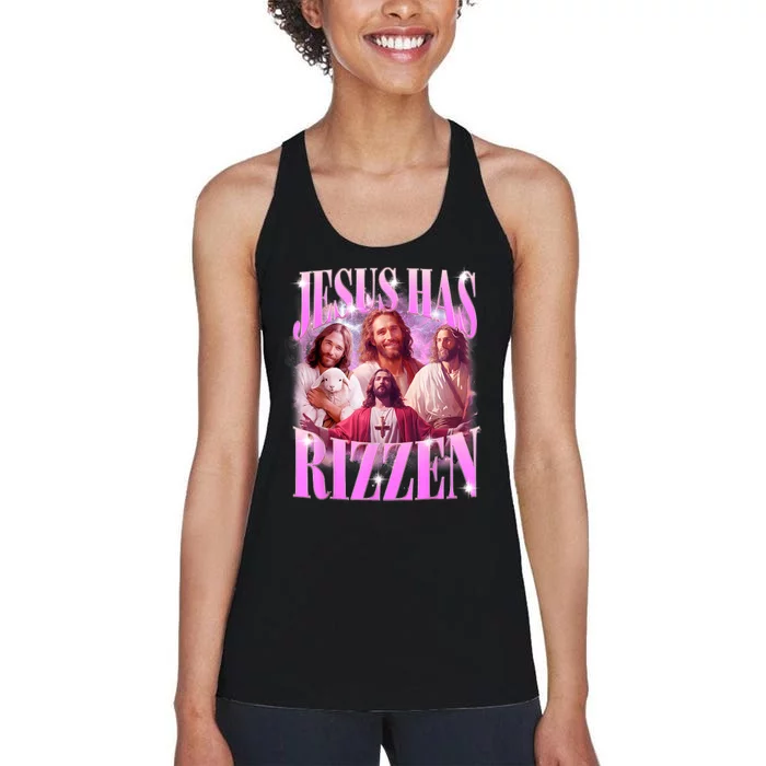 Jesus Has Rizzen Vintage Christian Jesus Playing Basketball Women's Racerback Tank