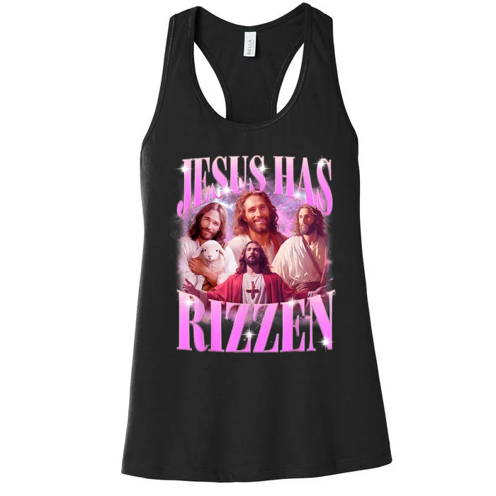 Jesus Has Rizzen Vintage Christian Jesus Playing Basketball Women's Racerback Tank