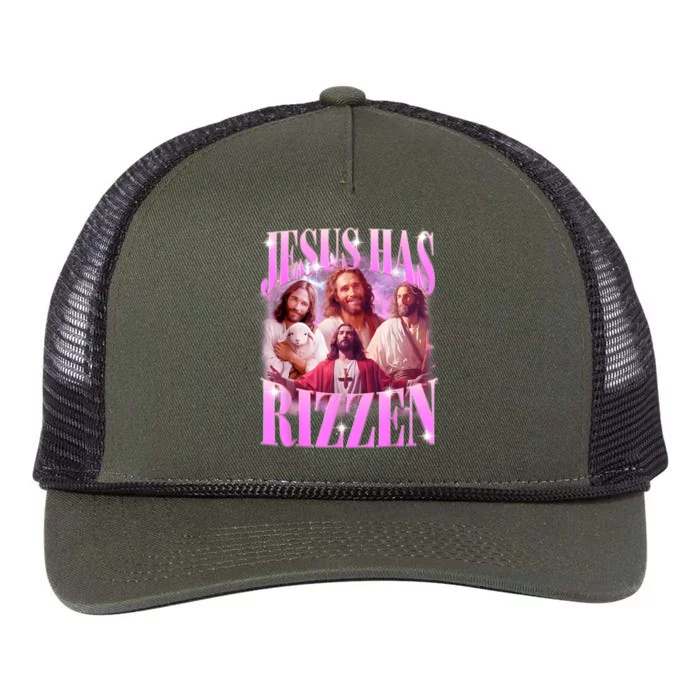 Jesus Has Rizzen Vintage Christian Jesus Playing Basketball Retro Rope Trucker Hat Cap