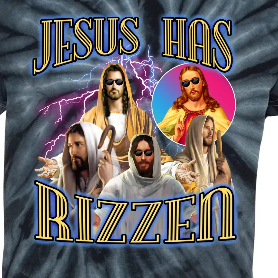 Jesus Has Rizzen Christian Faith Kids Tie-Dye T-Shirt