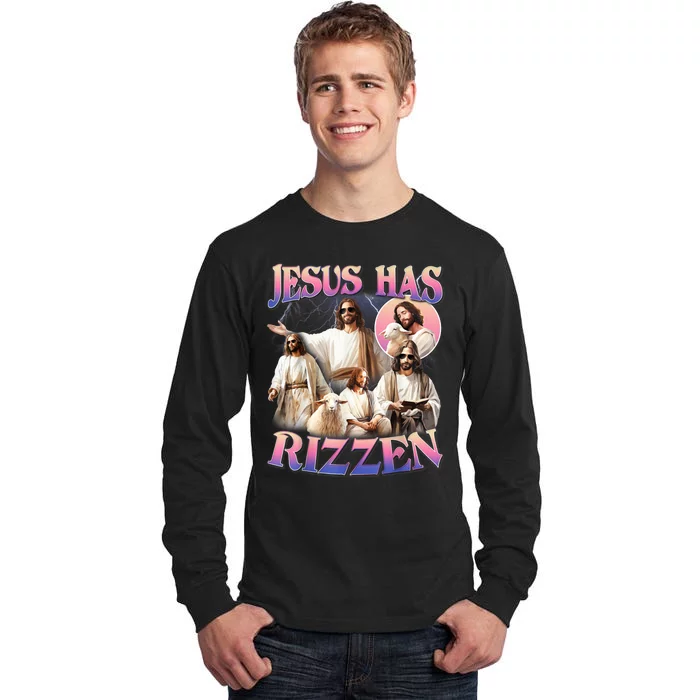 Jesus Has Rizzen Vintage Christian Gift Jesus Tall Long Sleeve T-Shirt