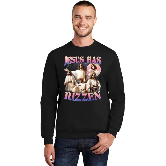 Jesus Has Rizzen Vintage Christian Design Jesus Tall Sweatshirt