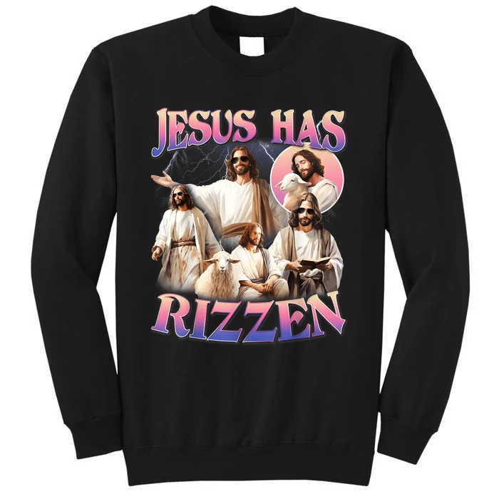 Jesus Has Rizzen Vintage Christian Design Jesus Tall Sweatshirt