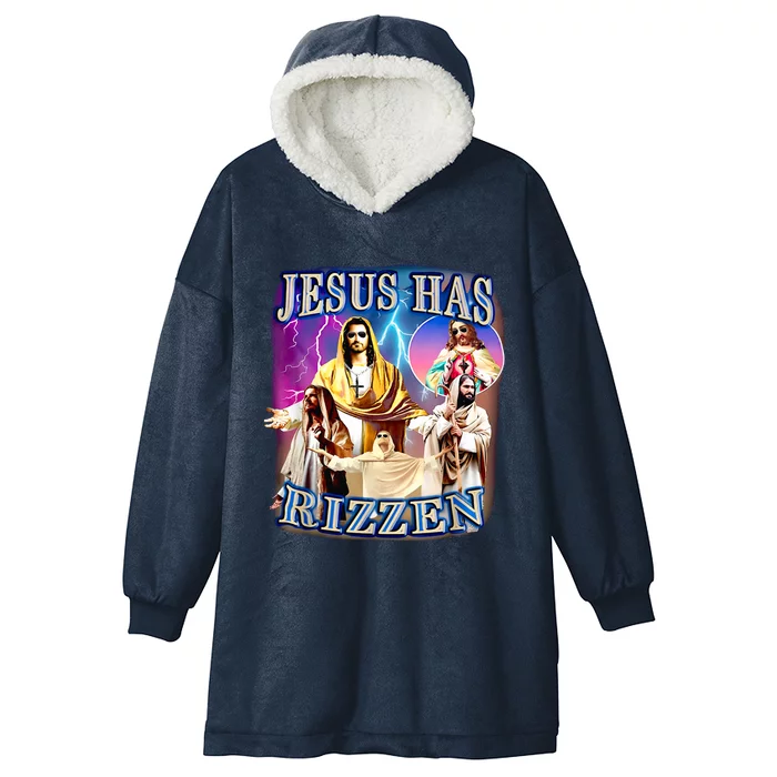 Jesus Has Rizzen Vintage God Christian Religion Faith Hooded Wearable Blanket