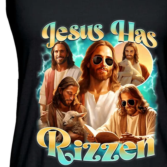 Jesus Has Rizzen He Is Rizzin Retro Christian Religious Ladies Essential Flowy Tank