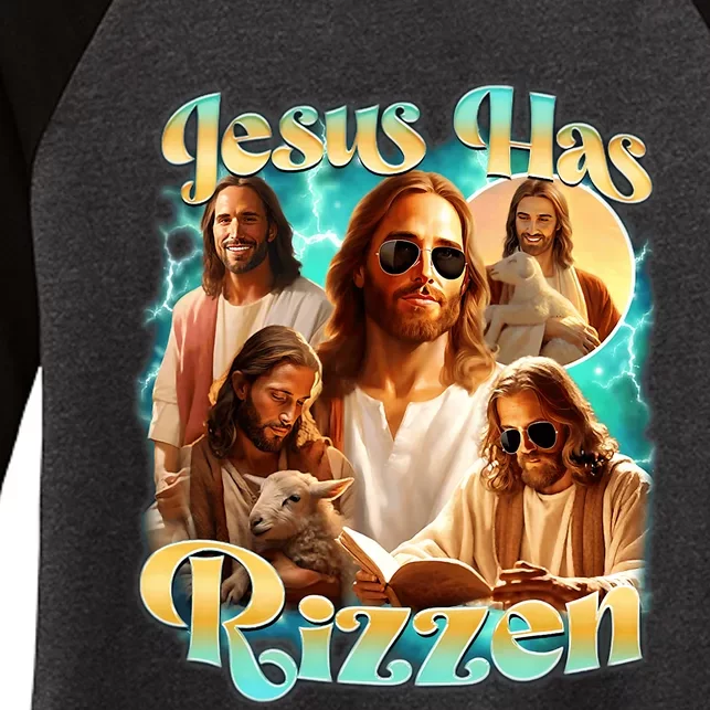 Jesus Has Rizzen He Is Rizzin Retro Christian Religious Women's Tri-Blend 3/4-Sleeve Raglan Shirt