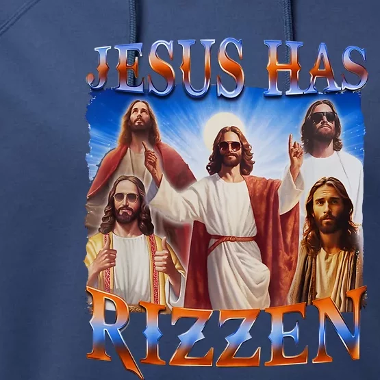 Jesus Has Rizzen He Is Rizzen Performance Fleece Hoodie