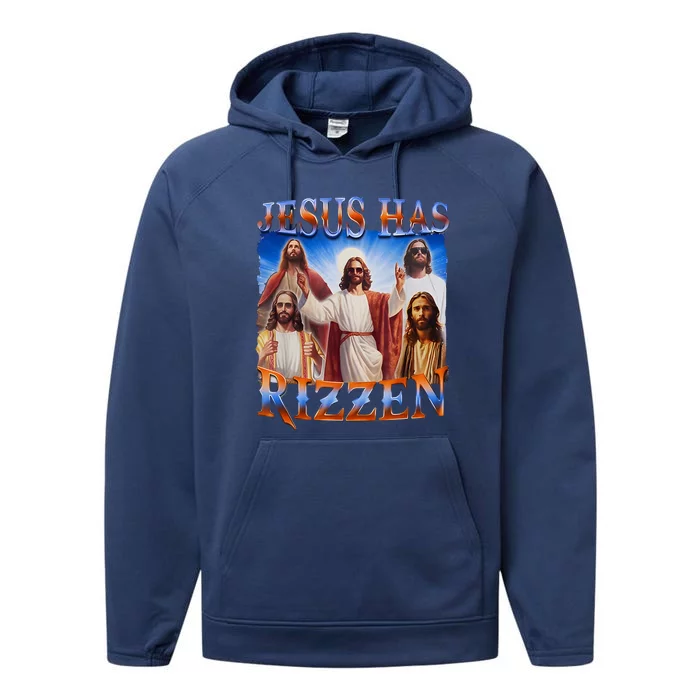 Jesus Has Rizzen He Is Rizzen Performance Fleece Hoodie