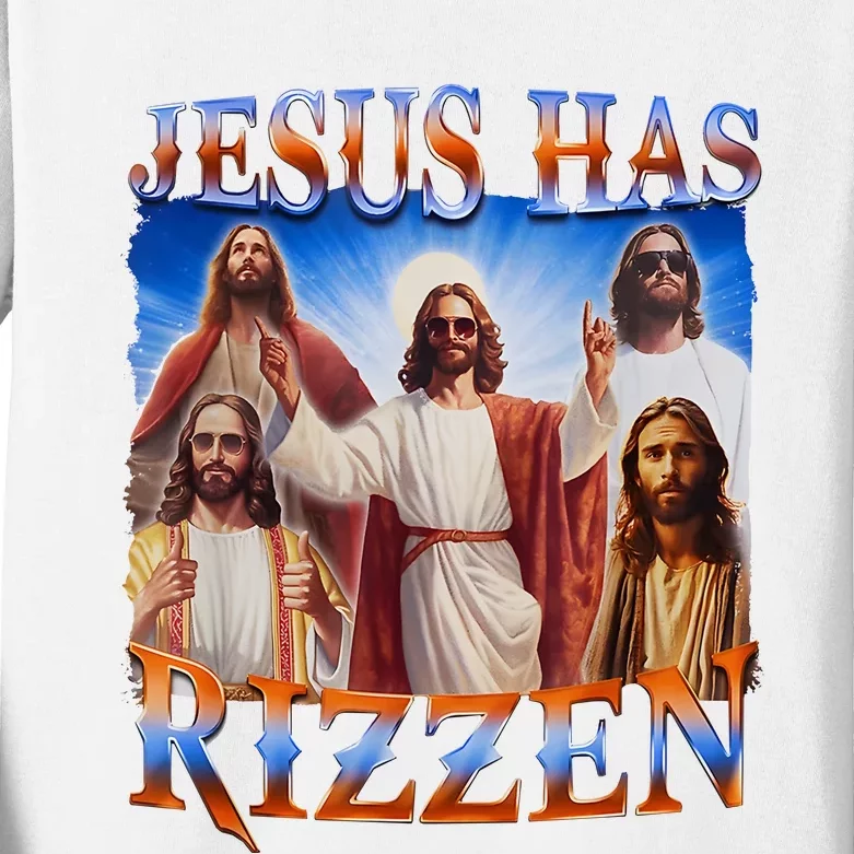 Jesus Has Rizzen He Is Rizzen Kids Long Sleeve Shirt