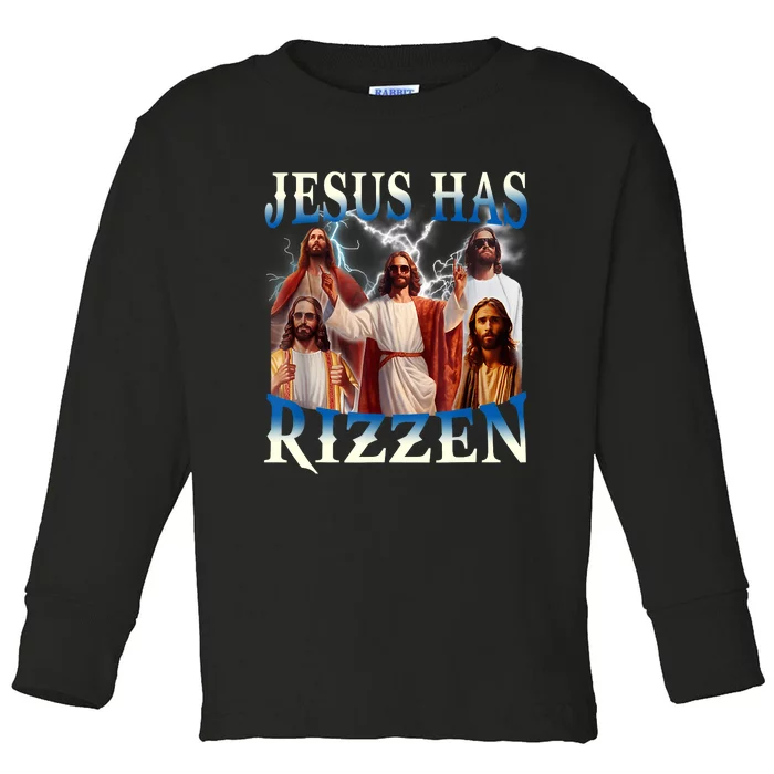 Jesus Has Rizzen Vintage Christian Design Jesus Toddler Long Sleeve Shirt