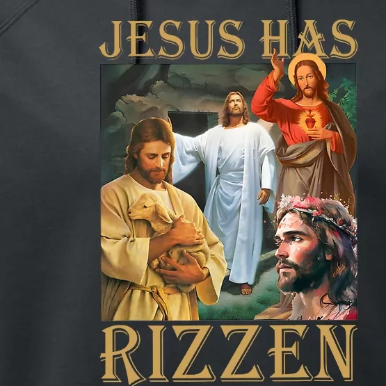 Jesus Has Rizzen Jesus Cool Funny Performance Fleece Hoodie