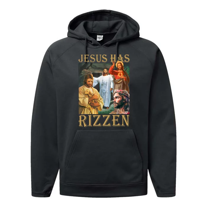 Jesus Has Rizzen Jesus Cool Funny Performance Fleece Hoodie