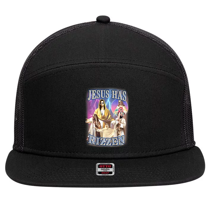 Jesus Has Rizzen 7 Panel Mesh Trucker Snapback Hat