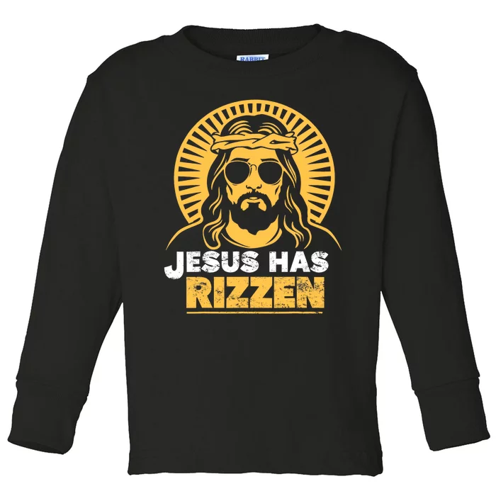 Jesus Has Rizzen Vintage Christian Design Toddler Long Sleeve Shirt