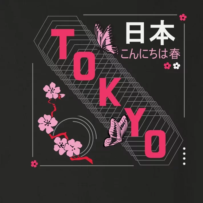 Japan Hello Spring Tokyo Text With Flower And Butterflies Toddler Long Sleeve Shirt