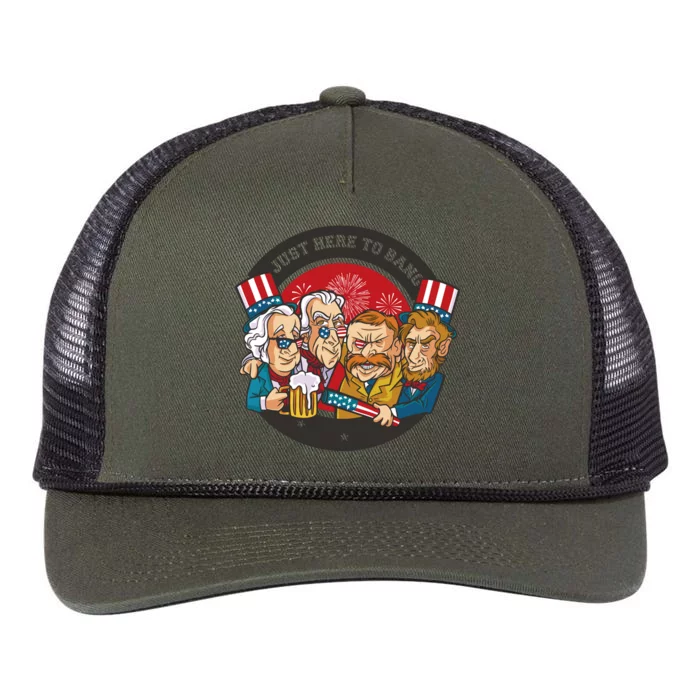 Just Here To Bang President Funny USA Retro Rope Trucker Hat Cap