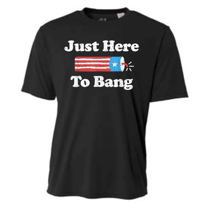 Just Here To Bang Funny 4th July American Flag Cooling Performance Crew T-Shirt