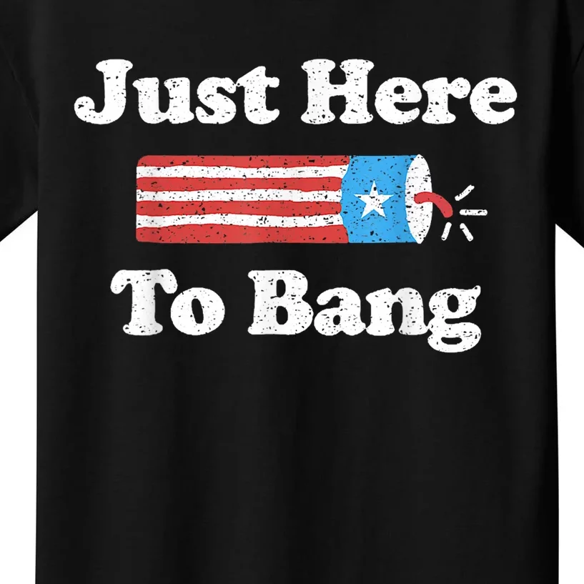 Just Here To Bang Funny 4th July American Flag Kids T-Shirt