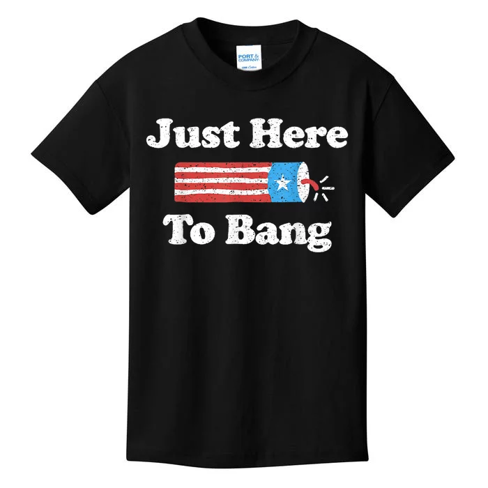 Just Here To Bang Funny 4th July American Flag Kids T-Shirt