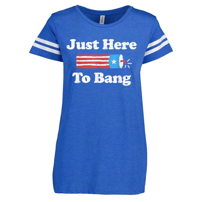 Just Here To Bang Funny 4th July American Flag Enza Ladies Jersey Football T-Shirt