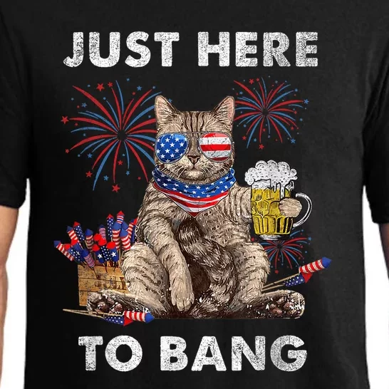 Just Here To Bang USA Flag Funny Beer 4th Of July Cat Lover Pajama Set