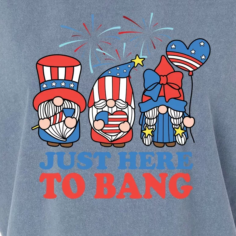 Just Here To Bang Gnome 4th Of July Garment-Dyed Women's Muscle Tee