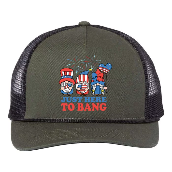 Just Here To Bang Gnome 4th Of July Retro Rope Trucker Hat Cap