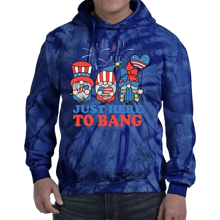 Just Here To Bang Gnome 4th Of July Tie Dye Hoodie