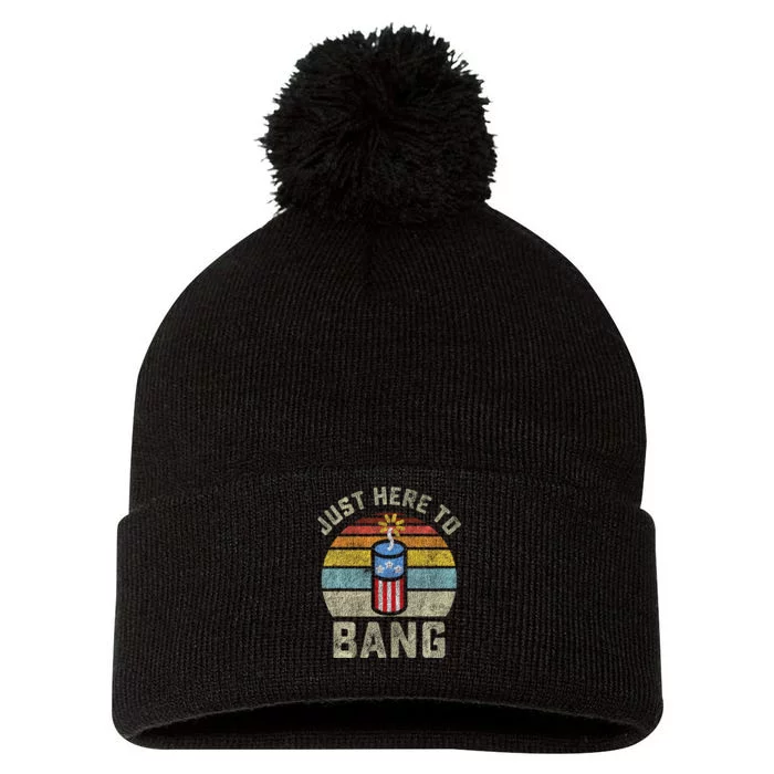 Just Here to Bang Funny 4th of July Fourth of July Pom Pom 12in Knit Beanie