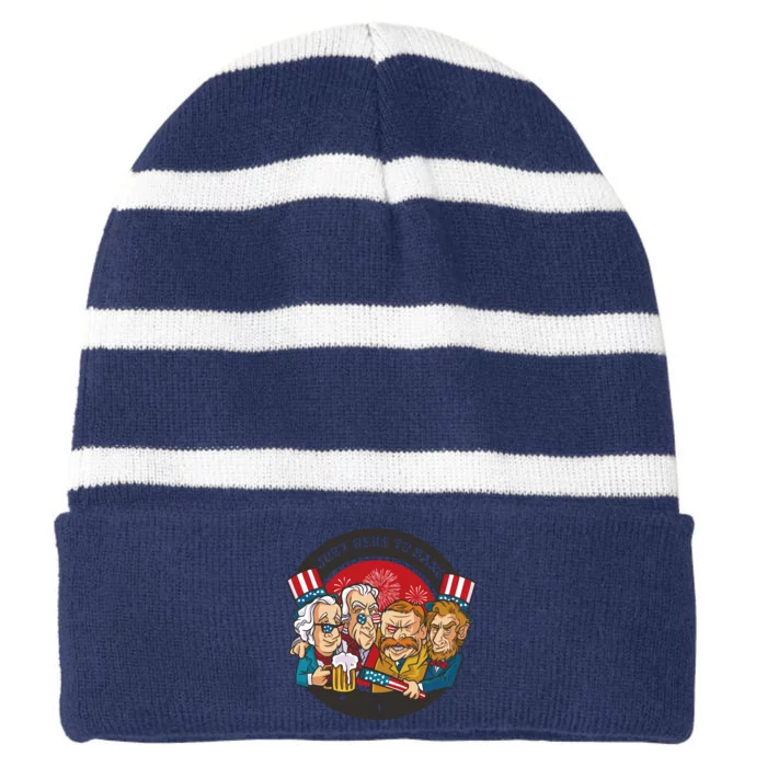 Just Here To Bang American Presidents Striped Beanie with Solid Band