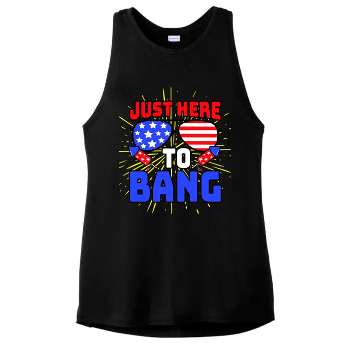 Just Here To Bang Funny 4th Of July USA Merica America Ladies Tri-Blend Wicking Tank