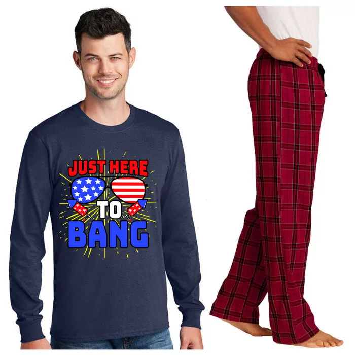 Just Here To Bang Funny 4th Of July USA Merica America Long Sleeve Pajama Set